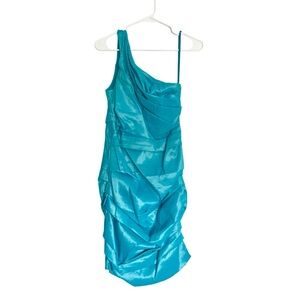 Le Chateau One Shoulder Vibrant Blue Ruched Dress